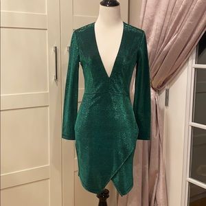 ASOS Emerald green shimmer dress w/ deep neck US-2